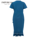 Wholesale Wrap Front Frill Hem Midi Fat Ladies Design Big Size Dress